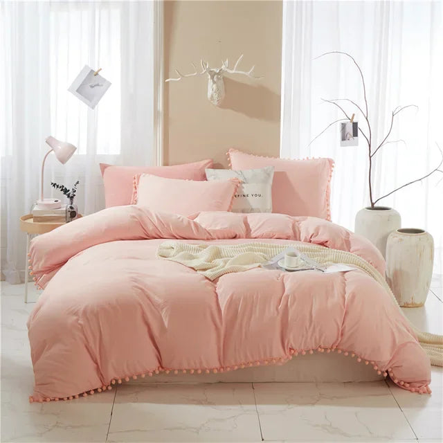 Furball Tassel Duvet Cover Set – King/Queen, Faux Fur, No Sheet