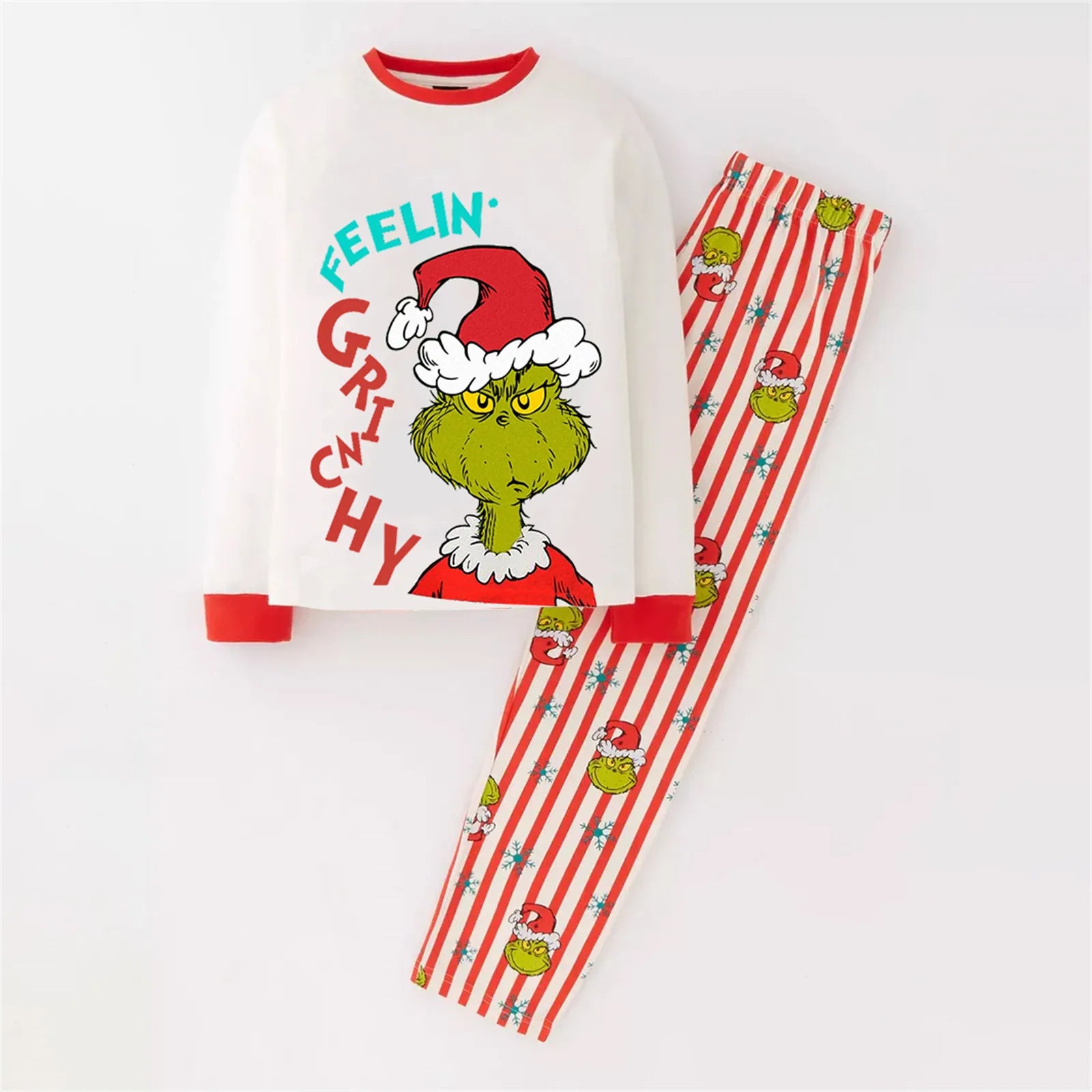 ﻿ Family Christmas Cartoon Print Pajamas Set, Cozy Holiday Pjs For Photo Shoots & Christmas Morning, Festive Family Sleepwear