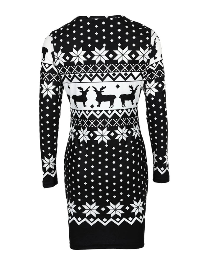 Christmas Dresses for Women Christmas Tree Print Long Sleeve O-neck Casual Bodycon Mini Dress 2022 Fashion Autumn