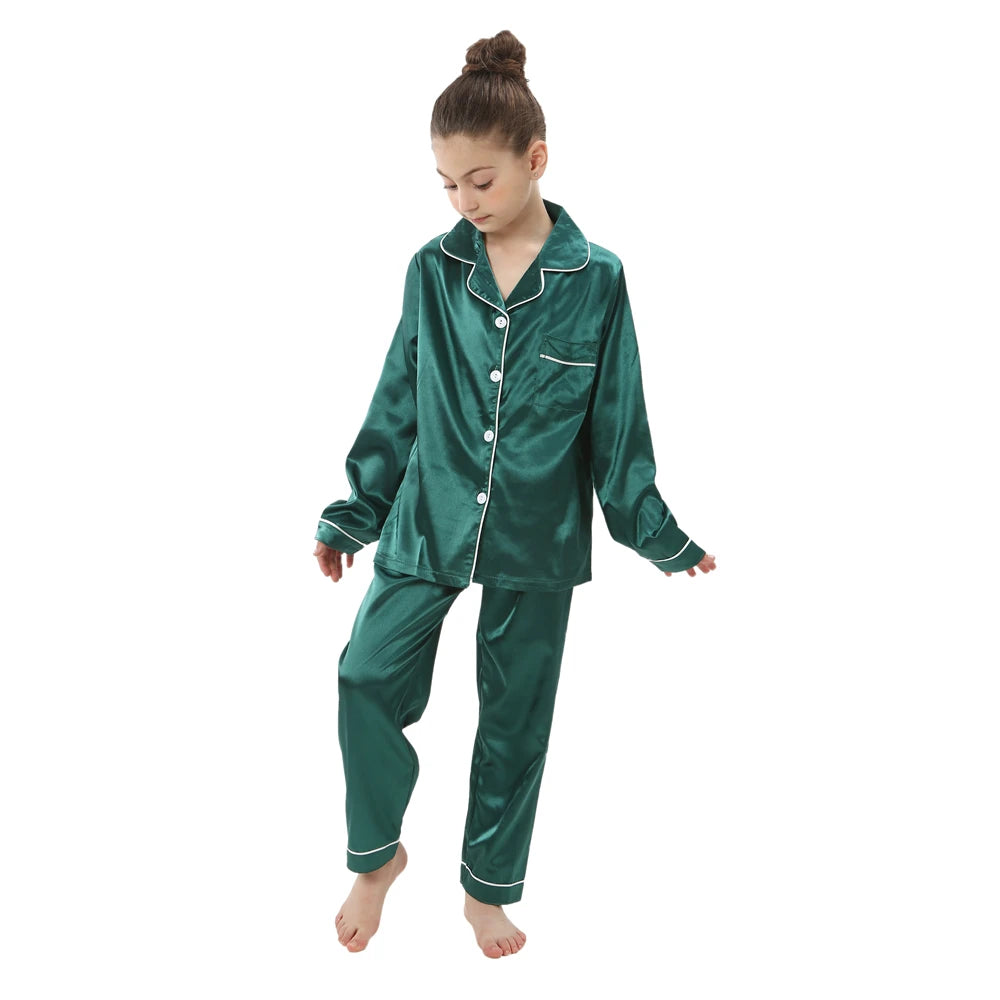 Unisex Christmas  Red Green Gold satin Pajamas 2-13 Years kids
