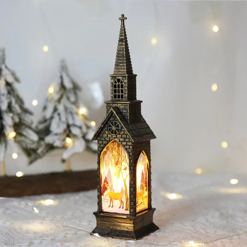 Christmas Decoration LED Electronics Wind Lantern Small Church Ornament