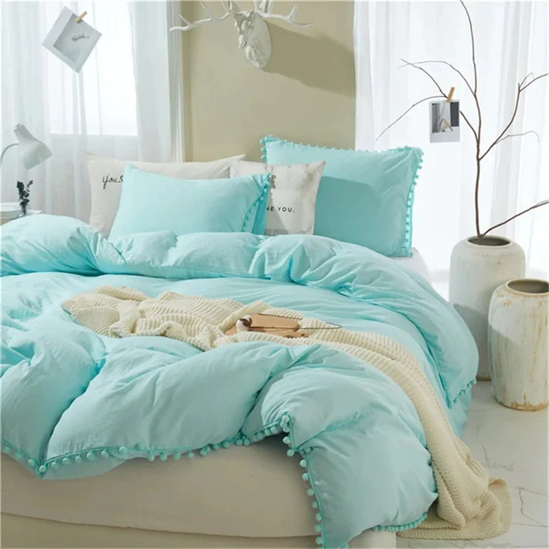 Furball Tassel Duvet Cover Set – King/Queen, Faux Fur, No Sheet