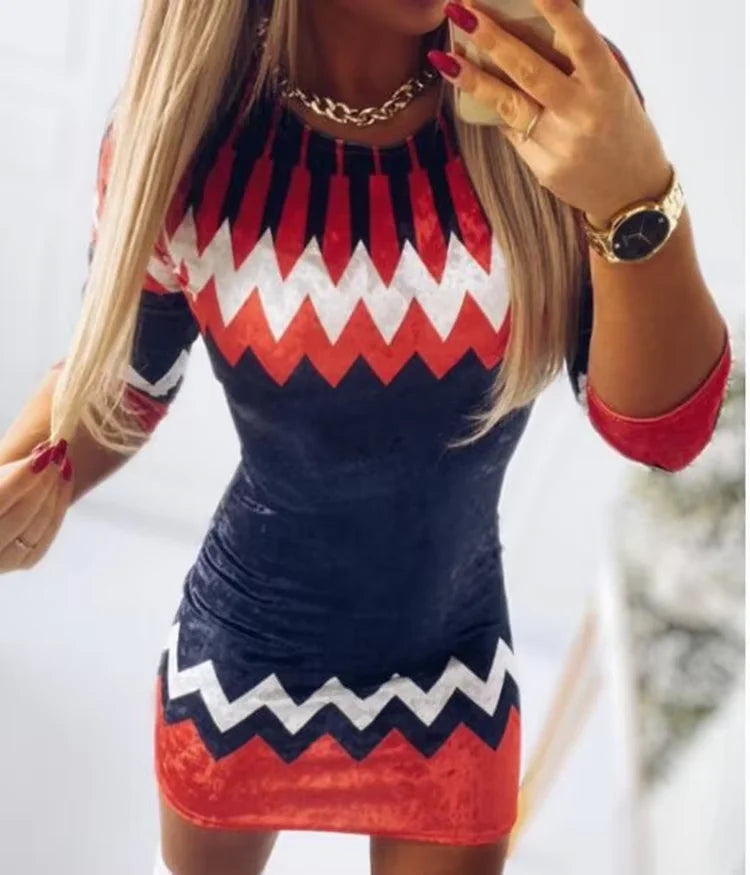 Christmas Dresses for Women Christmas Tree Print Long Sleeve O-neck Casual Bodycon Mini Dress 2022 Fashion Autumn