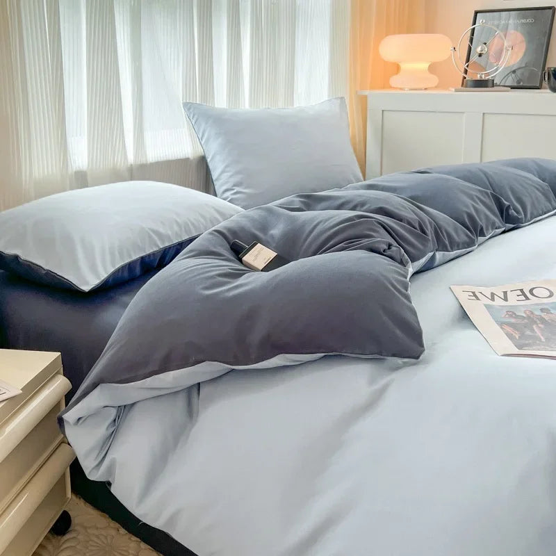 2-side Solid Color Brush Fabric Bed Set- 4 Pieces