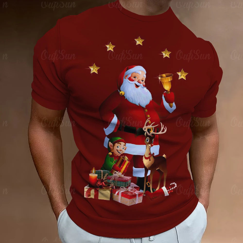 Christmas T-Shirts For Men 3d Santa Claus Printed Short Sleeved T Shirts